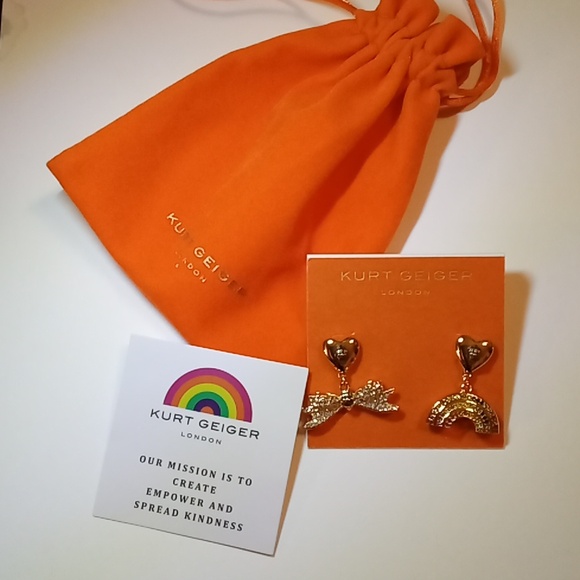 Kurt Geiger Jewelry - Kurt Geiger Bow and Rainbow Gold Accent Heart Earrings